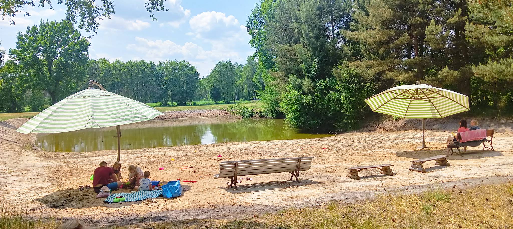 Piaszczysta plaża i staw leśny